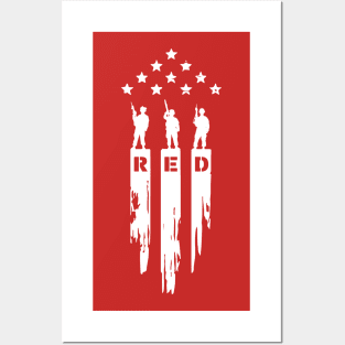 RED Remember Everyone Deployed Three Soldiers White Print Posters and Art